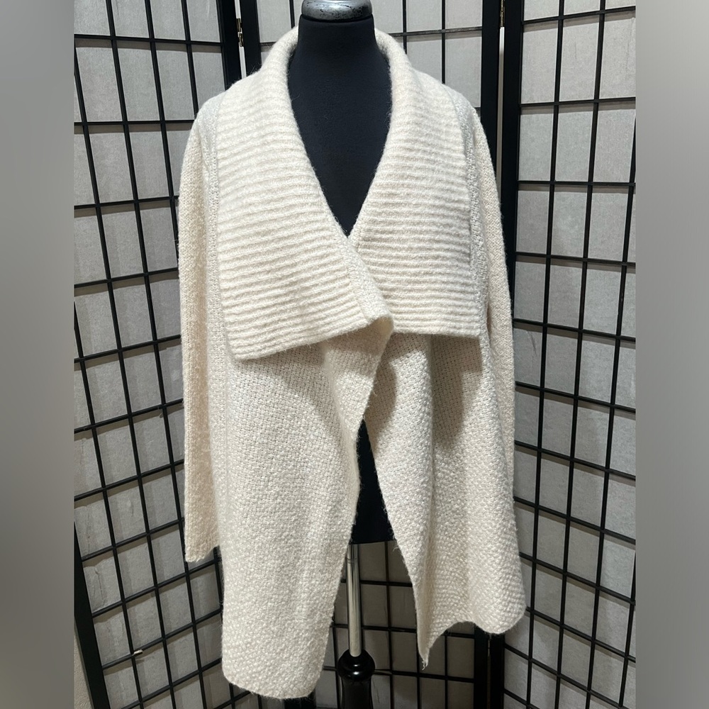 LOFT WOMENS CREAM WOOL BLEND RELAXED FIT OPEN FRONT CARDIGAN SIZE XXL